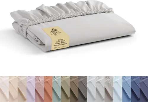 Vista 22 de Sábana bajera de 100% algodón percal, tamaño individual, turco pastel, 1 sábana bajera con bolsillos profundos, ropa de cama fresca y resistente, 39