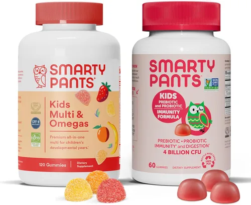 SmartyPants Paquete de gomitas multivitamínicas y probióticos para niños: aceite de pescado Omega 3 (EPA/DHA), vitamina D3, C, vitamina B12, B6,