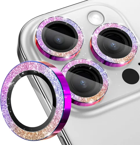 CloudValley Protector de lente de cámara para iPhone 16 Pro/iPhone 16 Pro Max, decoración con purpurina, cubierta de vidrio templado Ultra-HD, Color