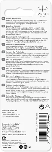 Vista 6 de Recargas de tinta de gel para bolígrafo de punta media PARKER QUINK, color negro, paquete de 2
