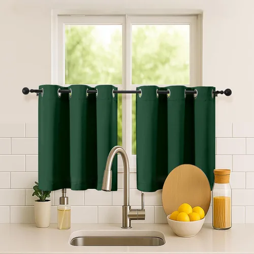 Vista 181 de Simplebrand Juego de 2 paneles de cenefa aguamarina para ventana de cocina de 14 pulgadas de largo, cortinas de oscurecimiento de habitación