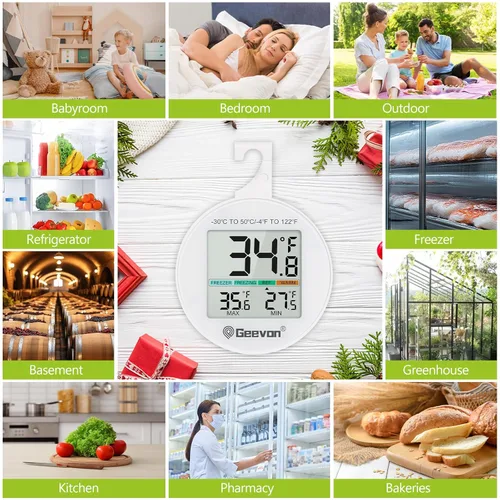 Vista 9 de Geevon Termómetro Digital Pequeño para Refrigerador Paquete de 2, IP65 Impermeable Uso Comercial y Doméstico, Función de Registro Máx/Mín
