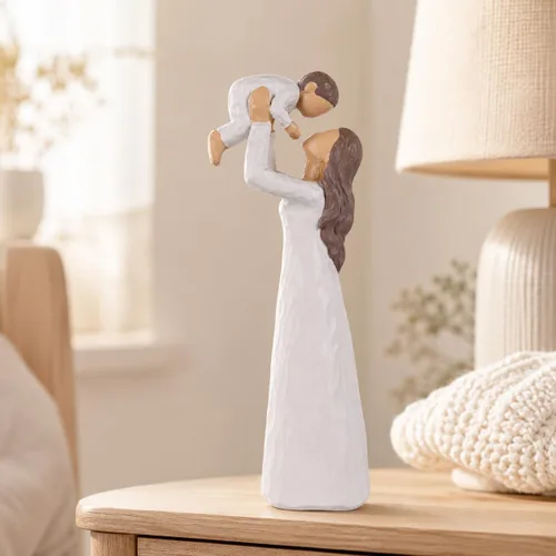XMGZQ Figura de madre e hijo, estatua de resina pintada a mano para mamá, sentimental para la abuela, decoración artística del hogar para repisa