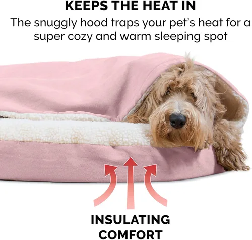 Vista 5 de Cama Furhaven de sherpa y gamuza acogedora - Cama para perro de espuma de gel refrescante, color rosa, 35 pulgadas