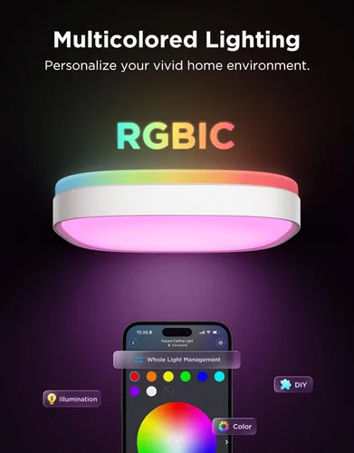 Vista 2 de Govee Lámpara de Techo Inteligente, Lámpara de Techo LED RGBIC Cuadrada que Funciona con Matter, Lámpara de Montaje Empotrado de 2400LM