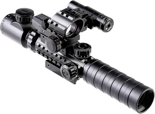 Vista 4 de PINTY Tactical Rifle Scope Combo: 3-9x32 3-9x40 4-12x50 4-16x50 Illuminated Optics, Red Dot Sight, Laser, RGB Rangefinder Riflescope for 20mm