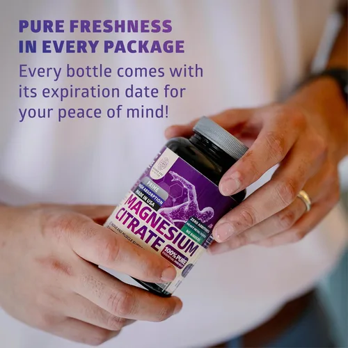 Vista 4 de Pure Magnesium Citrate Capsules 1250mg, Easily Absorbed and Purified Trace Mineral for Muscle and Digestive Support, 120 Caps