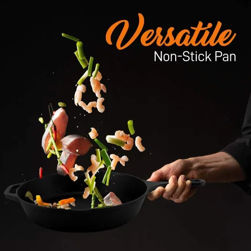 Vista 5 de NutriChef Pre-Seasoned Cast Iron Skillets - 3 Pieces Cast Iron Cookware Set w/Drip Spout and Scraper - Compatible with Induction, Electric Stovetop