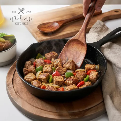 Vista 9 de Zulay Kitchen - Juego de 10 utensilios de cocina de madera de teca natural con acabado suave y cómodo agarre, juego de utensilios de cocina