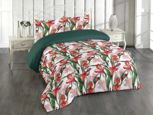 Vista 17 de Ambesonne Floral Duvet Cover Set, Creative Graphic Effect Pattern of Asters Garden Branches Flowers, Reversible 3 Piece Bedding Set with 2 Pillow