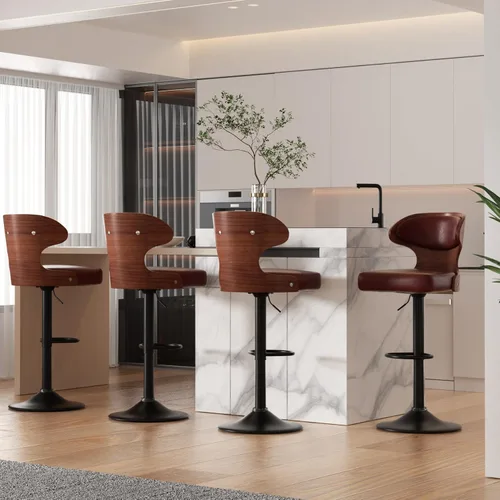 Vista 54 de Nalupatio Juego de 3 taburetes de bar con altura ajustable de 24.5 a 33.5 pulgadas, taburetes de bar giratorios de madera curvada con respaldo