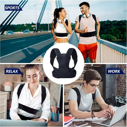 Vista 8 de Corrector de postura para niños, ajustable para la espalda, con almohadillas para los hombros, soporte de postura superior de la espalda