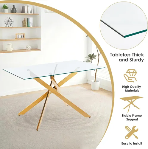 Vista 7 de Juego de mesa de comedor de 5 piezas para 4, mesa rectangular moderna de cristal con 4 sillas tapizadas de cuero, juegos de mesa y sillas de comedor