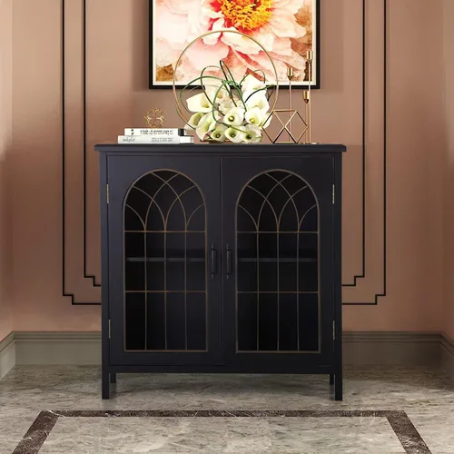 Vista 7 de PHI VILLA Armario decorativo con puertas, armario de entrada, armario de almacenamiento decorativo para sala de estar, armario de almacenamiento