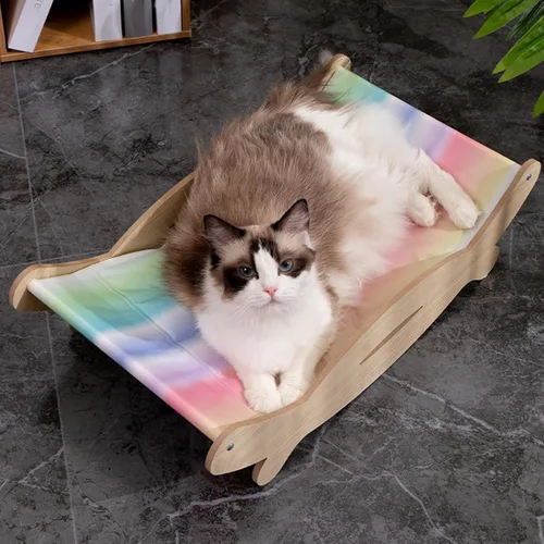 Vista 3 de Cat Scratcher Bed for Indoor Style Cats Hammock for Scratching Pad Cooling Effect Wooden Cat Furniture Bed and Dog Sofa