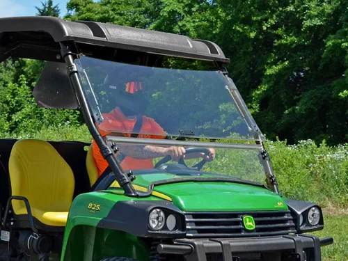 Vista 2 de SuperATV Heavy Duty Scratch Resistant 3-in-1 Flip Windshield Compatible With John Deere Gator HPX & XUV Models Can be Set to Open, Vented Or