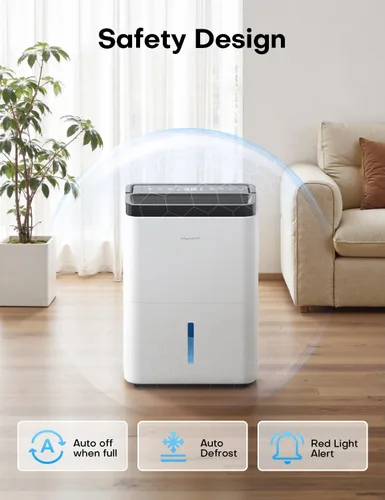 Vista 8 de Deshumidificadores de 3000 pies cuadrados para el hogar con manguera de drenaje 35 pintas, deshumidificador de compresor, control inteligente