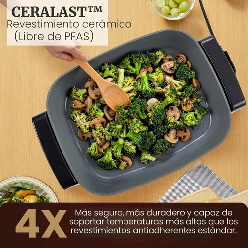 Vista 6 de Elite Gourmet Sartén eléctrica de 15" x 12" x 4", plato extra profundo, Ceralast sin PFAS Ceralast, calor rápido de 1500 W, tapa ventilada de vidrio