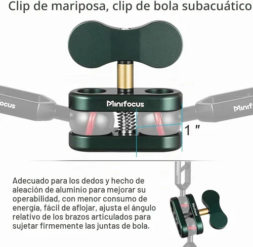 Vista 7 de MINIFOCUS Soporte de abrazadera de bola de aluminio de 1 pulgada, brazo de doble enchufe, soporte de adaptador de clip de resorte de 360° para 2