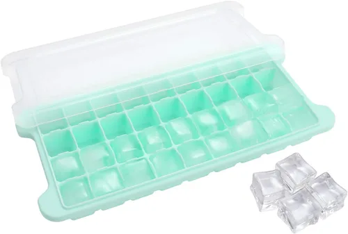 Vista 8 de Bandeja de silicona suave para cubitos de hielo con tapa, bandeja de hielo flexible (4 esferas, negro)