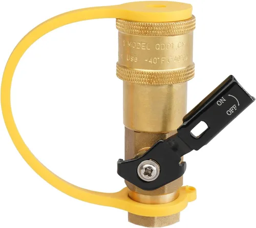 Vista 2 de South Bend Components Válvula de cierre de propano RV de 1/4 pulg. de conexión rápida hembra para propano/gas natural/aire, 100% latón sólido