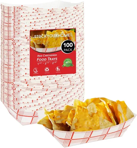 Vista 11 de Stock Your Home Botes pequeños de papel para alimentos (paquete de 100) bandejas desechables de 1 libra a cuadros rojos y blancos, botes de comida