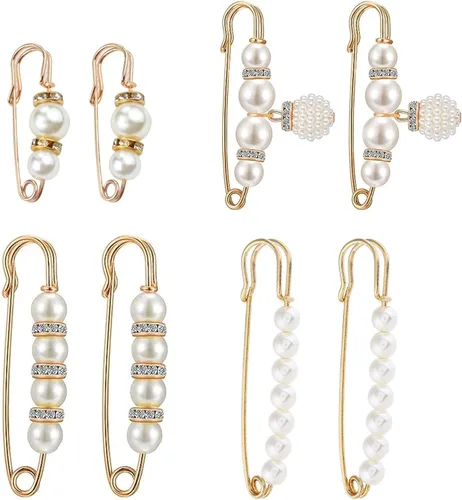Vista 6 de 8 piezas de broches de perlas, pines de seguridad para ropa, pantalones de vestir, falda, cárdigan, collar, broches de perlas de imitación