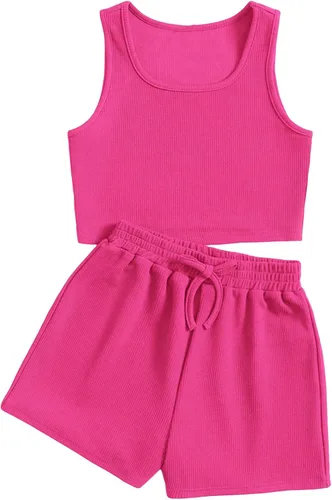 Verdusa Conjunto deportivo de 2 piezas para niña, camiseta corta sin mangas y pantalones cortos