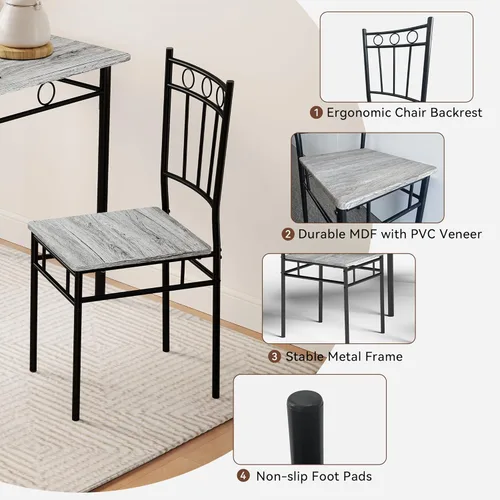 Vista 6 de Juego de mesa y sillas de comedor para cocina Vipbear para 4, juego de mesa de cocina de 5 piezas, juegos de mesa para comedor, juego de mesa