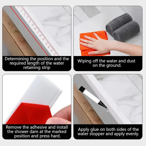 Vista 6 de Protector de silicona de 39 pulgadas para fregadero de cocina, barrera de protección contra salpicaduras de umbral de ducha, tira de barrera de agua