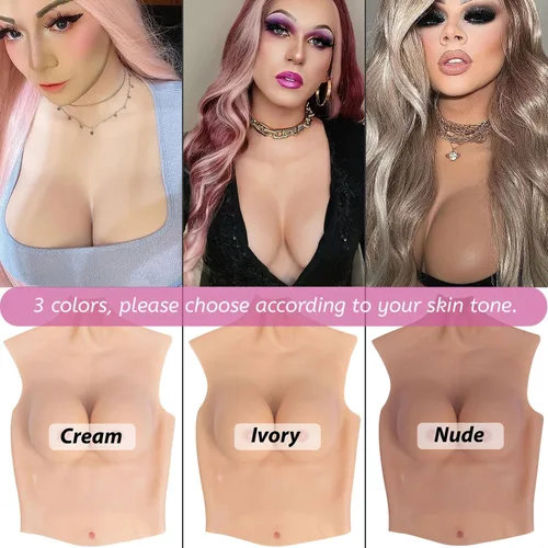 Vista 5 de YINSUCDS Silicone Breastplate Half Body Silicone Breast Plates C-G Fake Breast Forms for Crossdresser Drag Queen Cosplay