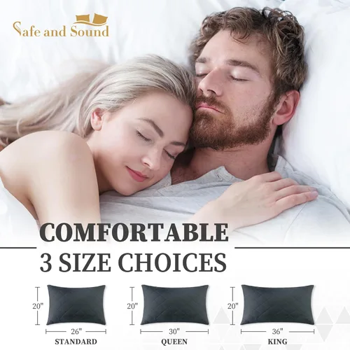 Vista 6 de Safe and Sound Paquete de 2 protectores de almohada, tamaño estándar, funda de almohada impermeable con cremallera, transpirable, suave, silencioso