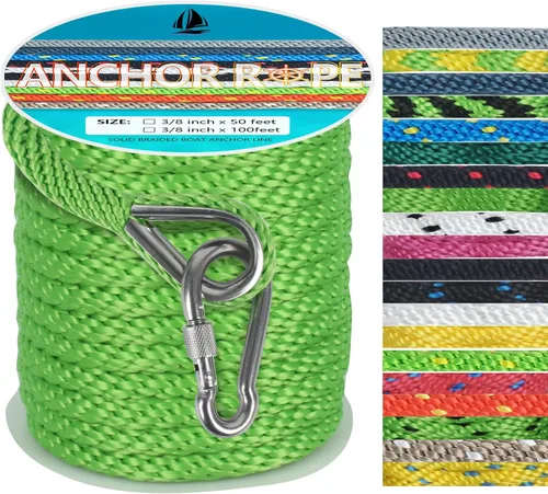 Vista 31 de Cuerda de anclaje de 1/2 pulgada y 50 pies, cuerda de anclaje para barco, trenza sólida MFP, línea de anclaje con dedal de acero inoxidable 316