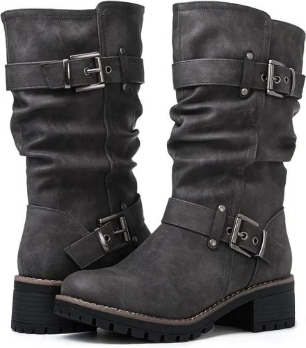 Vista 2 de GLOBALWIN Botas de vestir a media pantorrilla para mujer, botas de motociclista para mujer