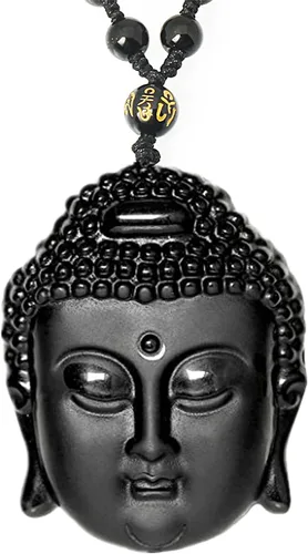 Collar de obsidiana negra con dije de protección de amuleto de la suerte con cadena de cuentas extendida, piedra de cristal curativo, collares de