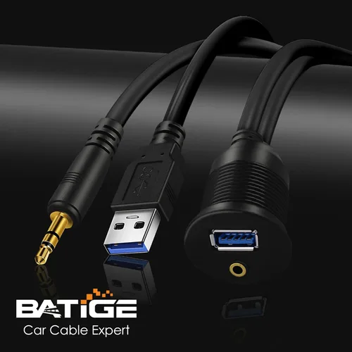 Vista 3 de Paquete de 2 cables USB 3.0 y 0.138 in para montaje en automóvil de 0.138 in + extensión AUX USB 3.0 para tablero de salpicadero, cable de montaje