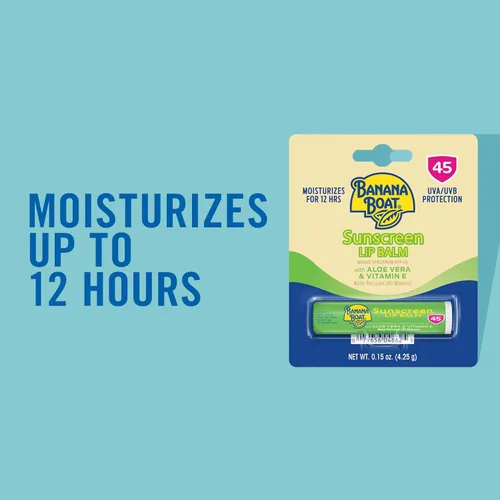 Vista 2 de Banana Boat Bálsamo labial SPF con aloe vera y vitamina E, 0.15 onzas Beach Essentials, protector solar hidratante para labios SPF 45, protector
