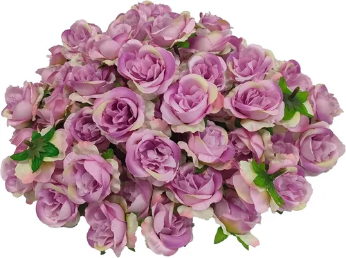 Vista 7 de Cabezas de rosas artificiales de satén de 2.2 pulgadas, 80 cabezas de rosas de seda a granel, flores falsas sin tallo para hacer bien las flores