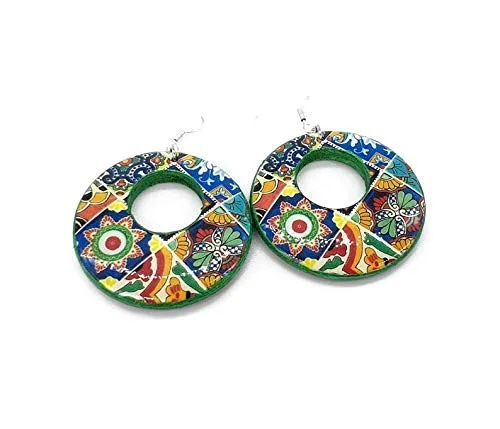Vista 4 de Mexican Talavera Tiles Hoop Earrings