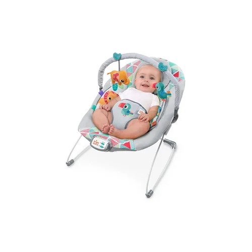 Bright Starts Baby Bouncer Soothing Vibrations - Asiento para bebé, música, barra de juguete extraíble, 0-6 meses hasta 20 libras (Tucán Tango)