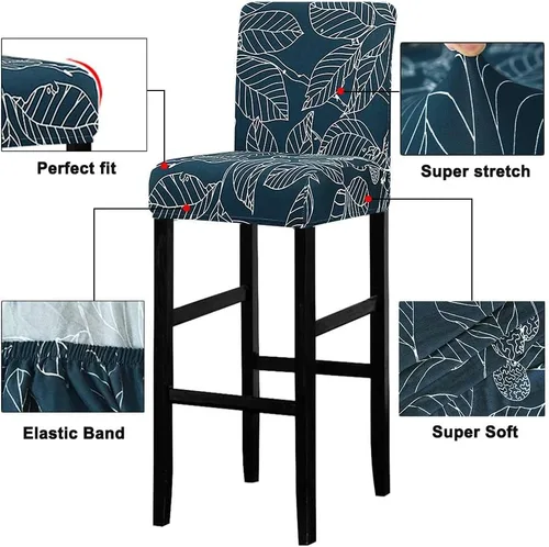 Vista 3 de Lellen Juego de 2 fundas para taburetes de bar, fundas jacquard para taburetes de bar, fundas deslizables elásticas para taburetes de bar