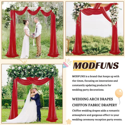 Vista 5 de MODFUNS Arco de boda rojo 18 pies, 2 paneles de cortinas de arco de boda, cortinas transparentes para telón de fondo, cortinas rojas de gasa