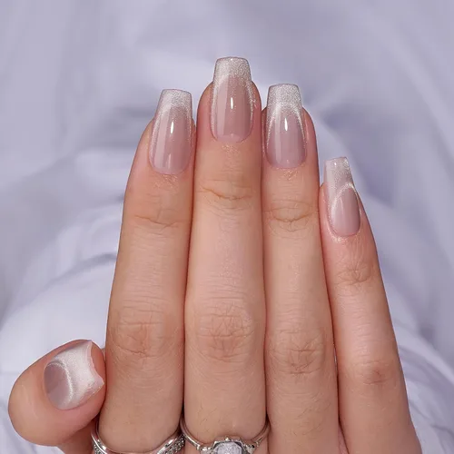 Vista 43 de BTArtbox Uñas Postizas Cortas a Presión - Uñas Postizas de Gel Suave Blanco a Presión, Puntas de Uñas Cuadradas Cromadas con Pegamento, Uñas