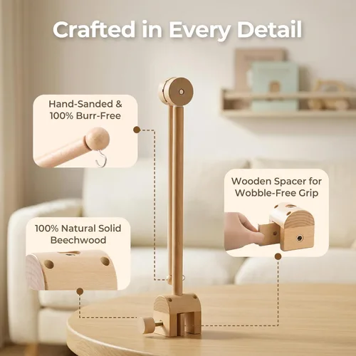 Vista 5 de let's make Brazo móvil para cuna de bebé, soporte de madera para cuna de bebé, altura ajustable para colgar cuna de bebé, accesorio para decoración
