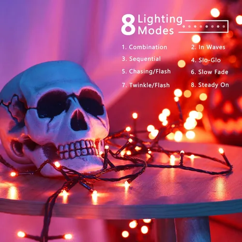 Vista 3 de BrizLabs - Luces naranjas de Halloween, 78.74 pies, 240 luces LED de color naranja, luces para exteriores de Halloween, miniluces conectables, 8