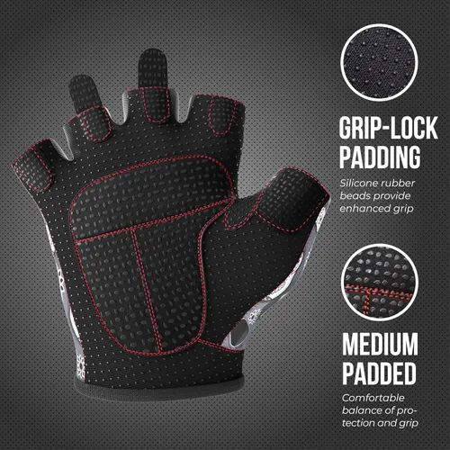 Vista 3 de Contraband Pink Label 5237 – Guantes de levantamiento de pesas con calavera, para mujer, Serie Design (1 par), Gris, XS