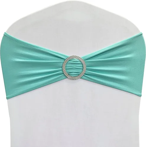 Vista 24 de Bandas de elastano para silla, 30 lazos elásticos para sillas con hebilla deslizante para decoración de banquete de boda, fiesta (azul bebé)