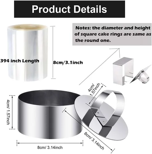 Vista 2 de DATANYA Paquete de 9 moldes para anillos de pastel de 3.15 pulgadas con collares de pastel de 3 pulgadas, anillos de comida de acero inoxidable