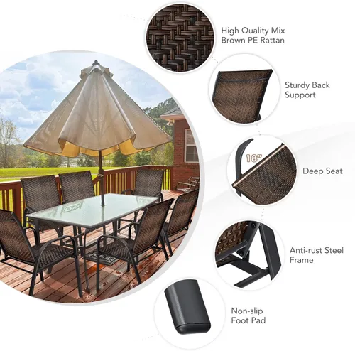 Vista 7 de Tangkula Juego de 6 sillas apilables de mimbre de polietileno para exteriores, sillas de comedor para patio con marco de acero resistente, sillas