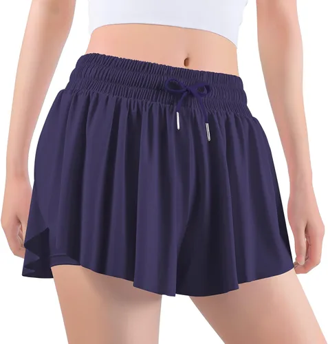 Auranso Pantalones cortos de mariposa para niñas, pantalones cortos fluidos con bolsillo 2 en 1 para atletismo, correr, gimnasio, ropa preparatoria